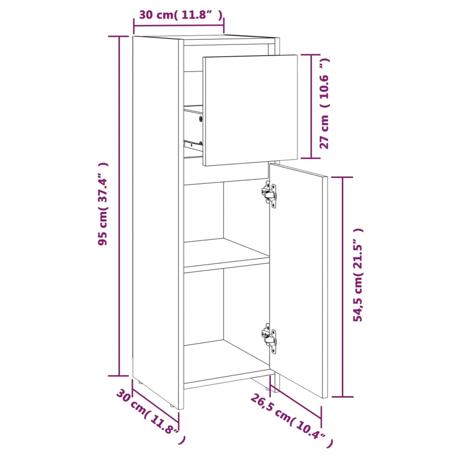 Armoire de bain Chêne fumé 30x30x95 cm Bois d'ingénierie - 11