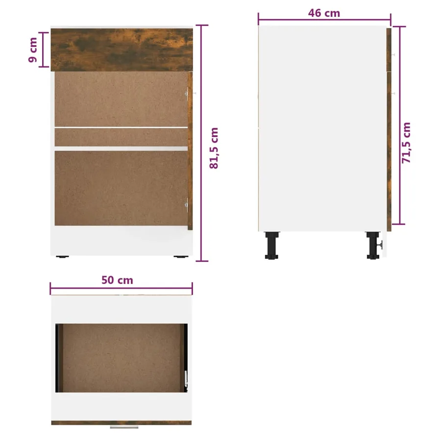 Armoire à tiroirs "Lyon" Chêne fumé 50 x 46 x 81,5 cm Bois d'ingénierie - 8