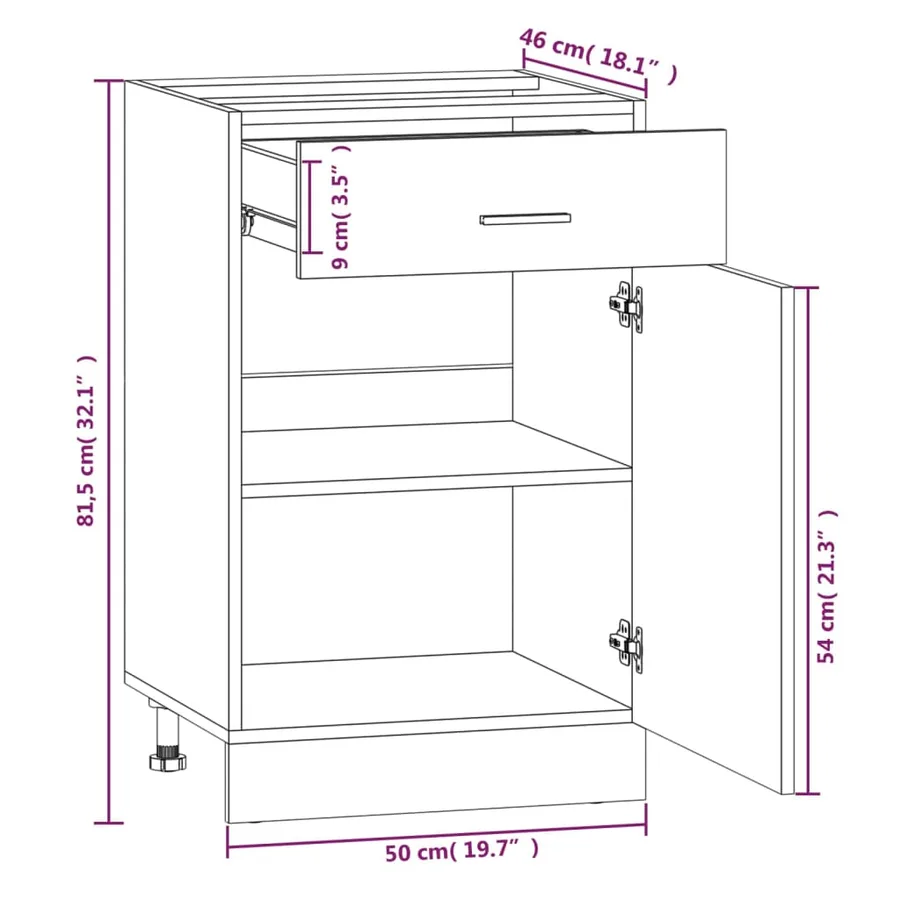 Armoire à tiroirs "Lyon" Chêne fumé 50 x 46 x 81,5 cm Bois d'ingénierie - 9