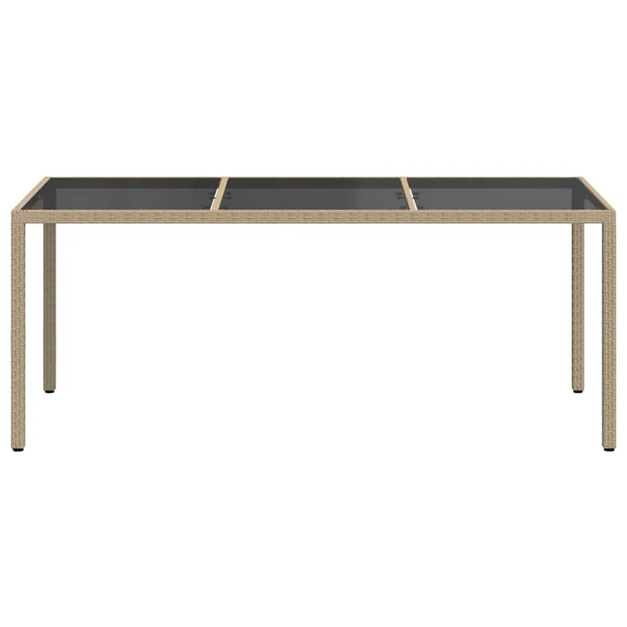 Table de jardin Beige 190x90x75 cm Verre trempé/résine tressée - 3