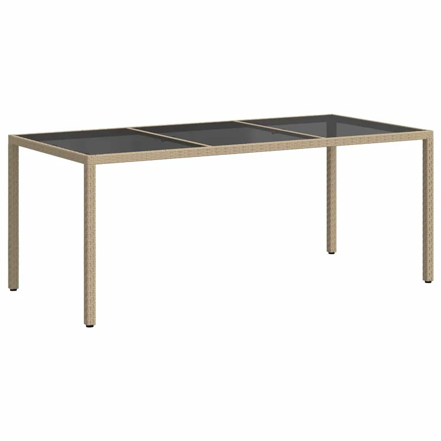 Table de jardin Beige 190x90x75 cm Verre trempé/résine tressée - 5