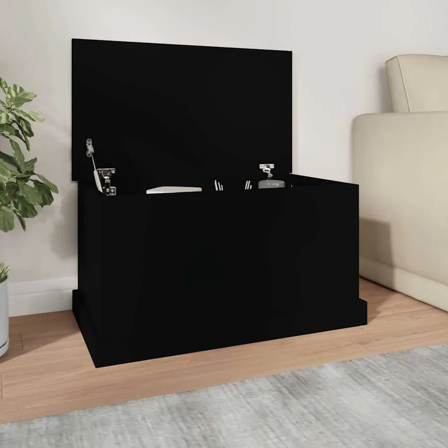 Boîte de rangement noir 70x40x38 cm bois d'ingénierie