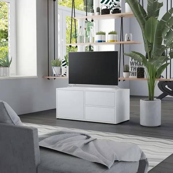Meuble TV Blanc 80x34x36 cm Bois d'ingénierie