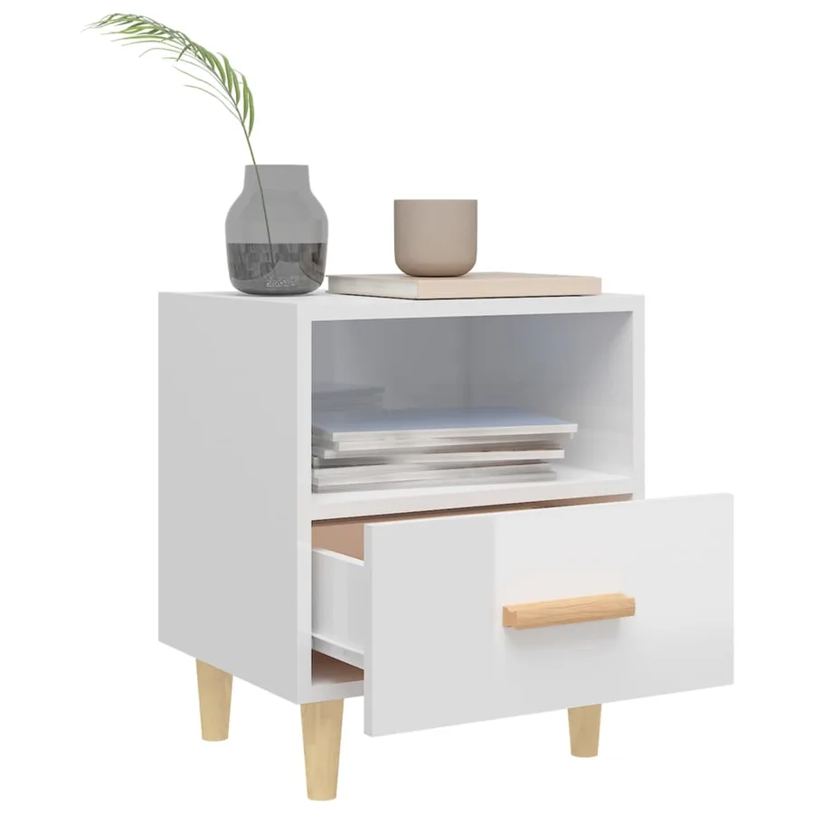 Table de chevet Blanc brillant 40x35x47 cm - 3