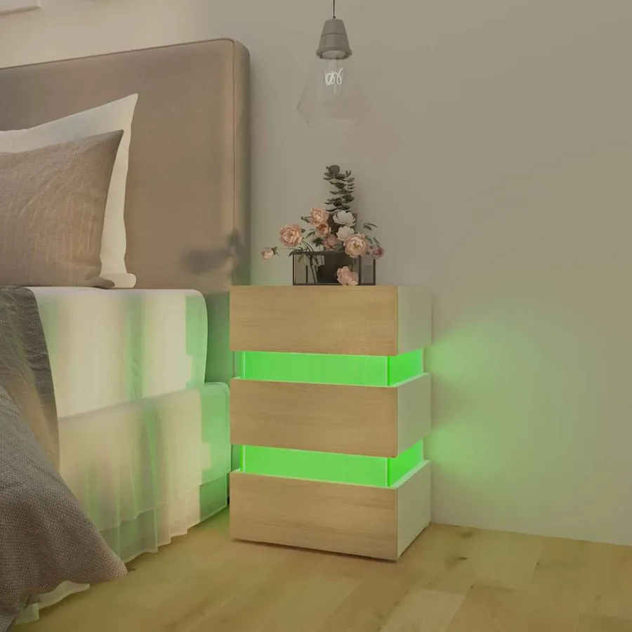 Table de chevet à LED Blanc et chêne sonoma 45x35x67 cm - 12