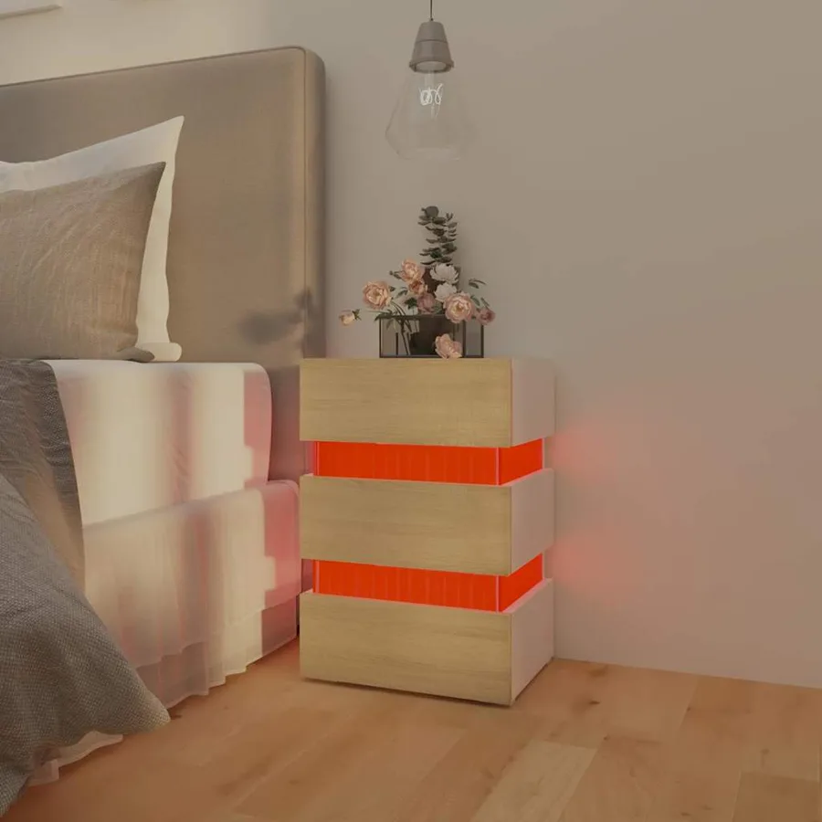 Table de chevet à LED Blanc et chêne sonoma 45x35x67 cm - 13