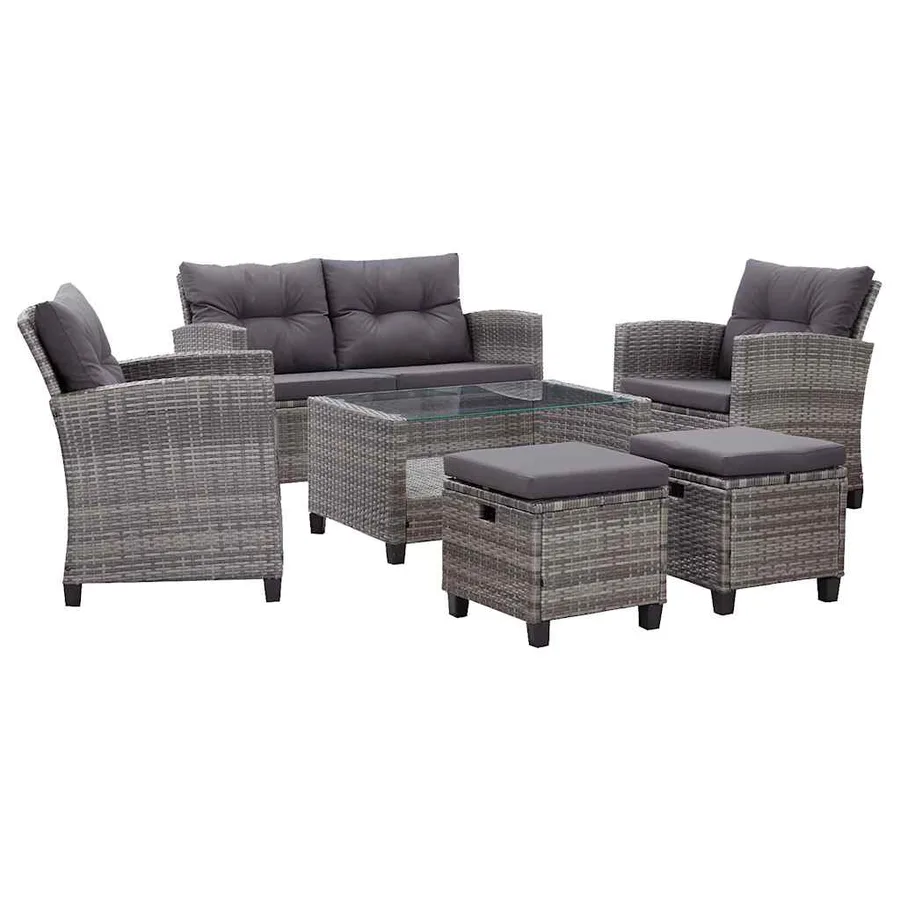 Salon de jardin 6 pcs avec coussins Résine tressée Gris foncé - 2