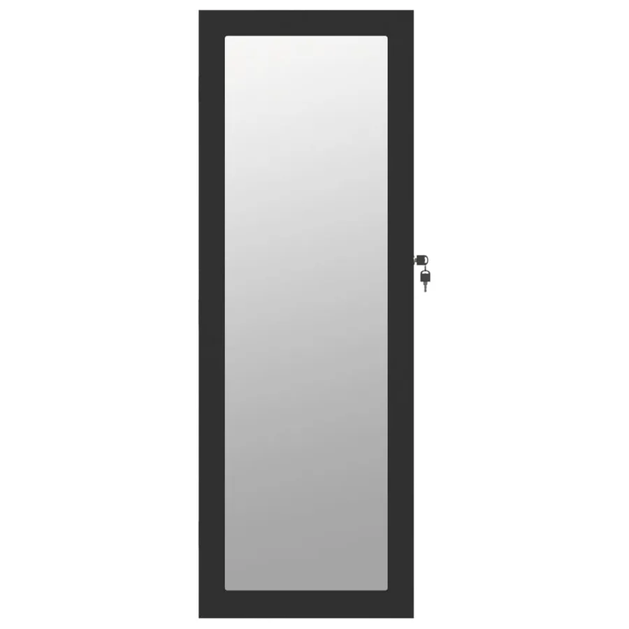 Armoire à bijoux avec miroir murale noir 37,5x10x106 cm - 4