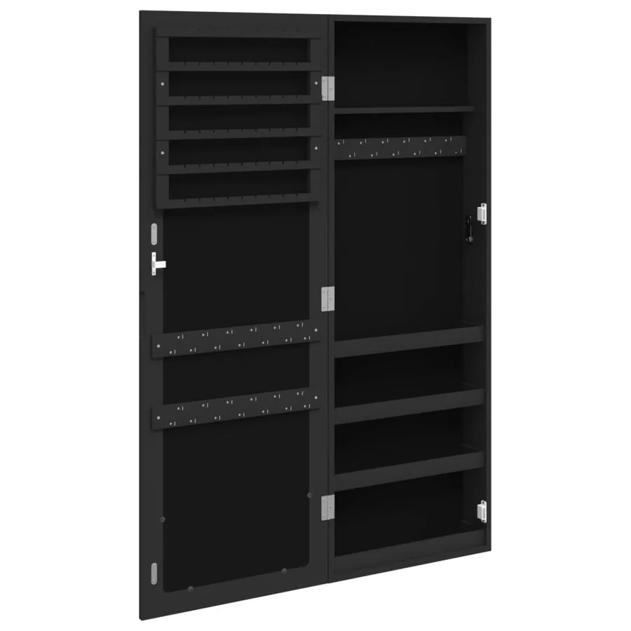 Armoire à bijoux avec miroir murale noir 37,5x10x106 cm - 5