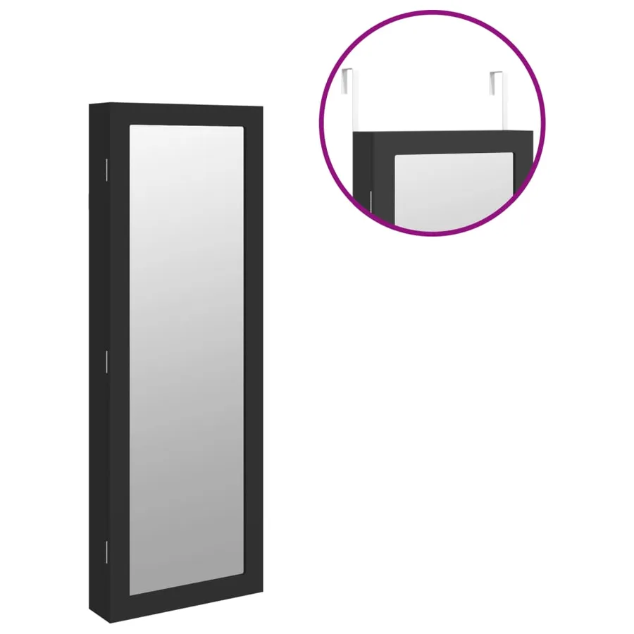 Armoire à bijoux avec miroir murale noir 37,5x10x106 cm - 9