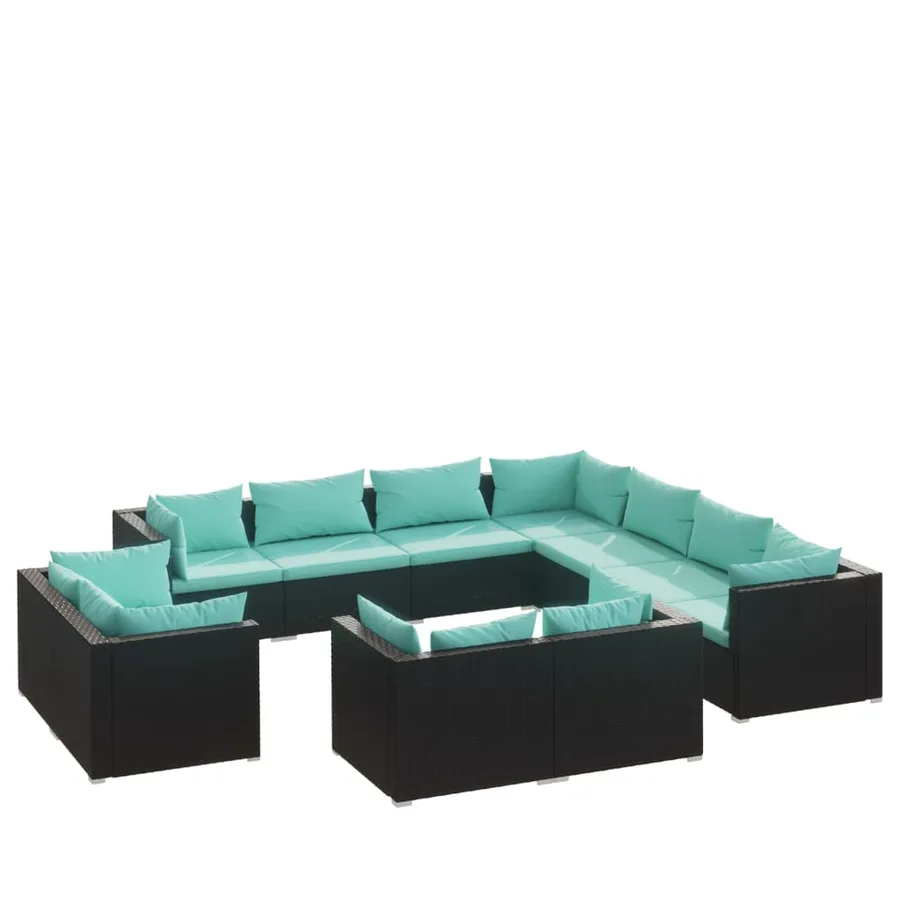 Salon de jardin 11 pcs avec coussins Noir Résine tressée - 2
