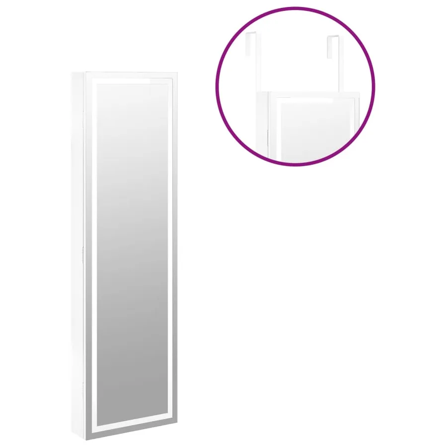 Armoire à bijoux avec miroir et éclairage LED mural blanc - 10