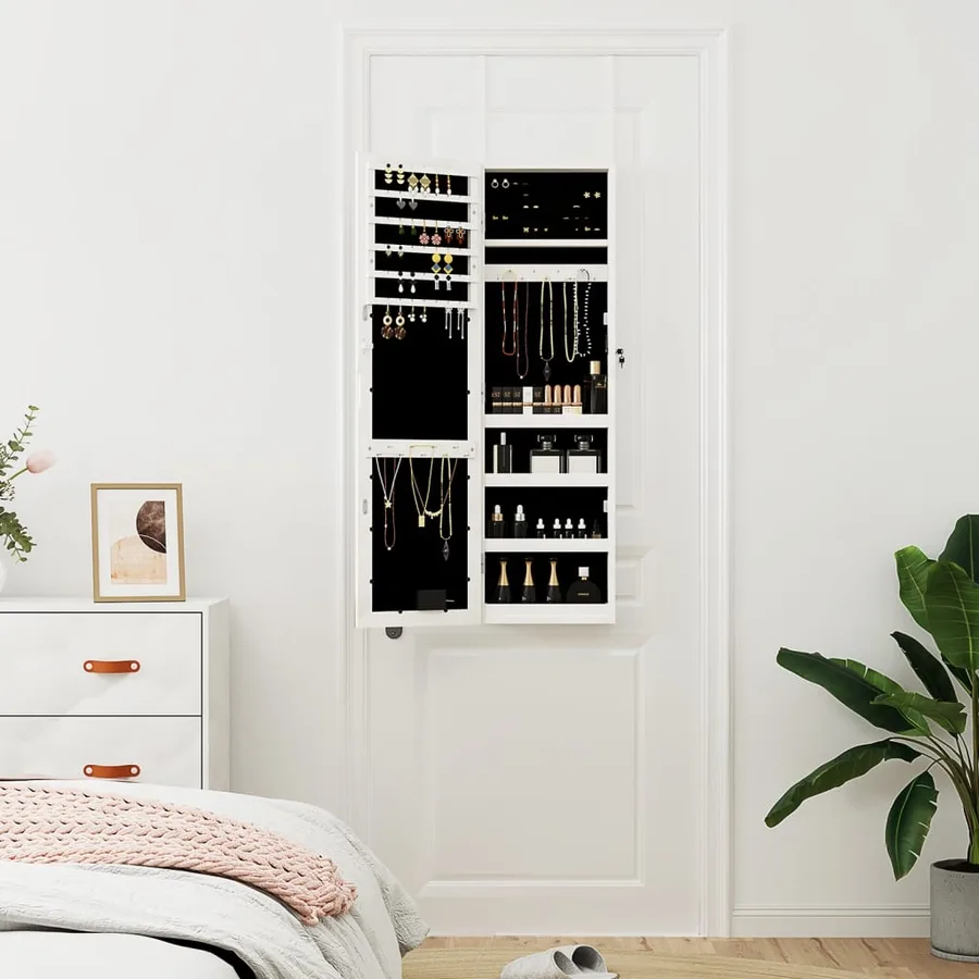 Armoire à bijoux avec miroir et éclairage LED mural blanc - 3