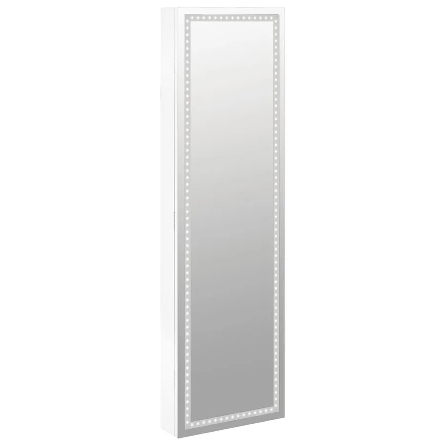 Armoire à bijoux avec miroir et éclairage LED mural blanc - 5
