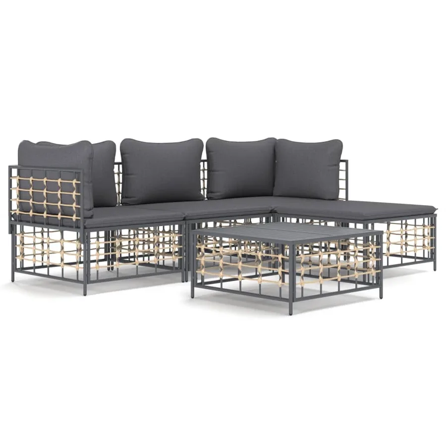Salon de jardin 4 pcs avec coussins anthracite résine tressée - 2