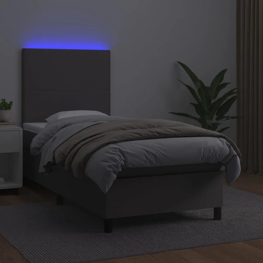 Sommier à lattes de lit avec matelas et LED Gris 80x200 cm - 4