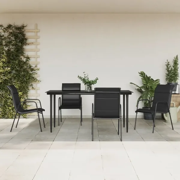 Ensemble à manger de jardin 5 pcs noir textilène et acier