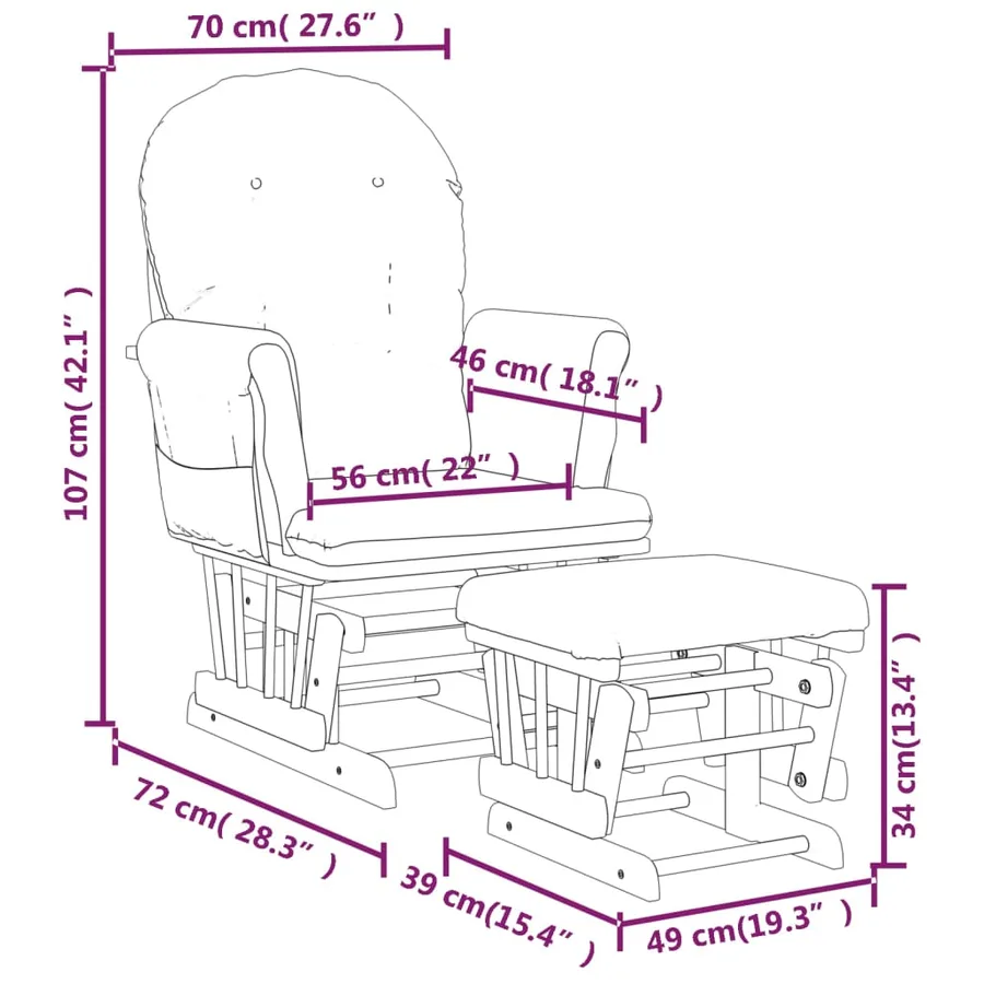 Chaise berçante avec repose-pied Blanc crème Tissu - 12