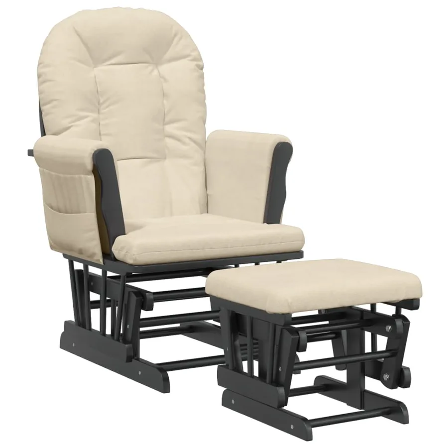 Chaise berçante avec repose-pied Blanc crème Tissu - 2