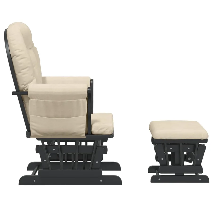 Chaise berçante avec repose-pied Blanc crème Tissu - 4