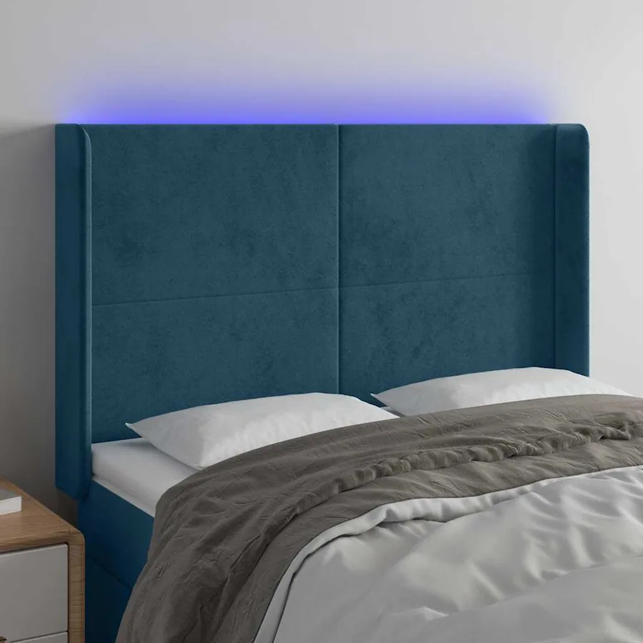 Tête de lit à LED Bleu foncé 147x16x118/128 cm Velours
