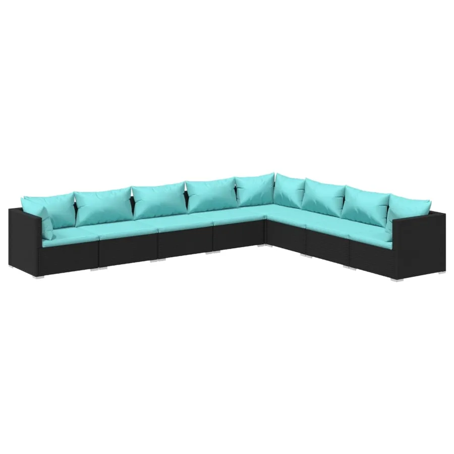 Salon de jardin 8 pcs avec coussins Résine tressée Noir - 2