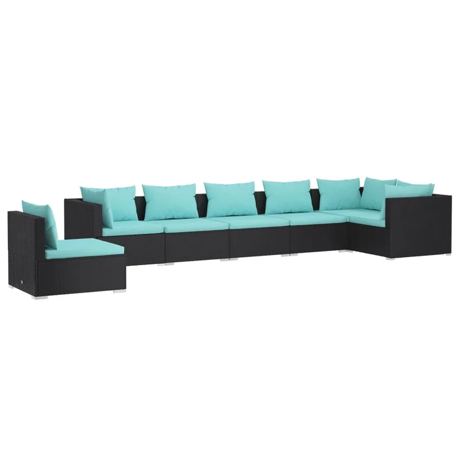 Salon de jardin 7 pcs avec coussins Résine tressée Noir - 2