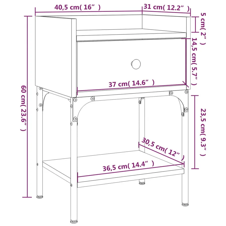 Table de chevet chêne fumé 40,5x31x60 cm bois d'ingénierie - 11