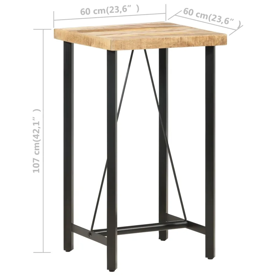 Table de bar 60x60x107 cm Bois de manguier brut - 7
