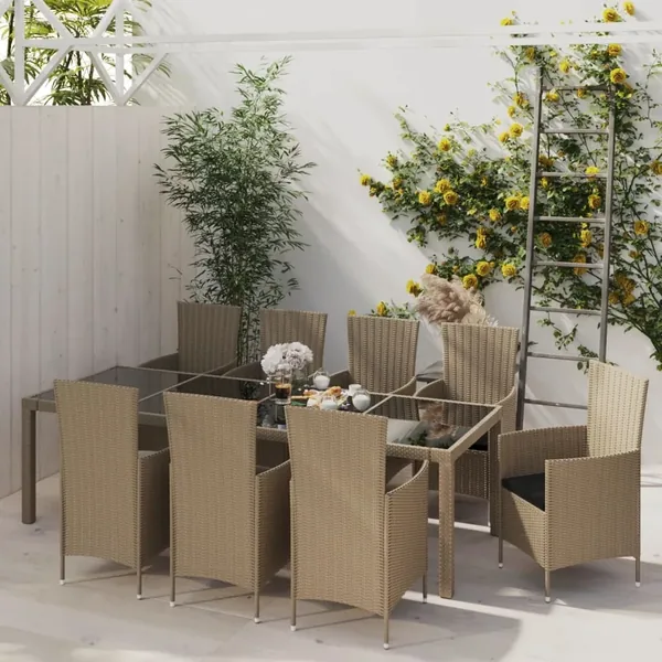 Salon de jardin avec coussins 11 pcs Résine tressée Beige