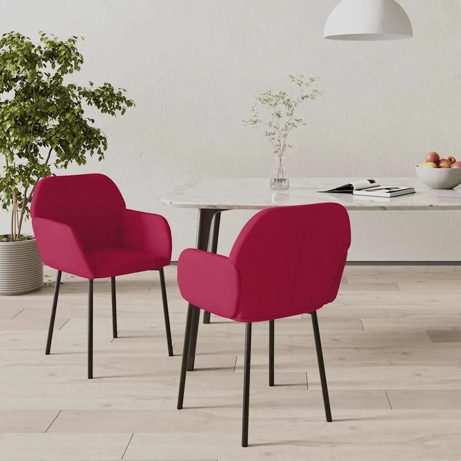 Chaises à manger lot de 2 Rouge bordeaux Velours