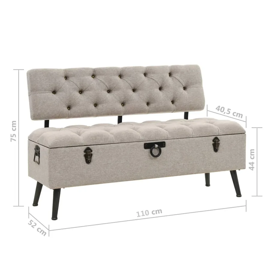 Banc de rangement avec dossier 110 cm Crème Tissu - 11