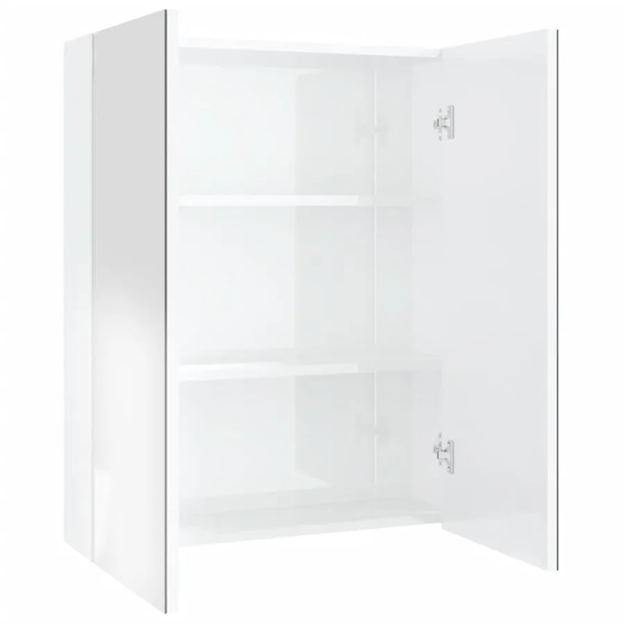 Armoire à miroir de salle de bain 60x15x75cm MDF Blanc brillant - 2