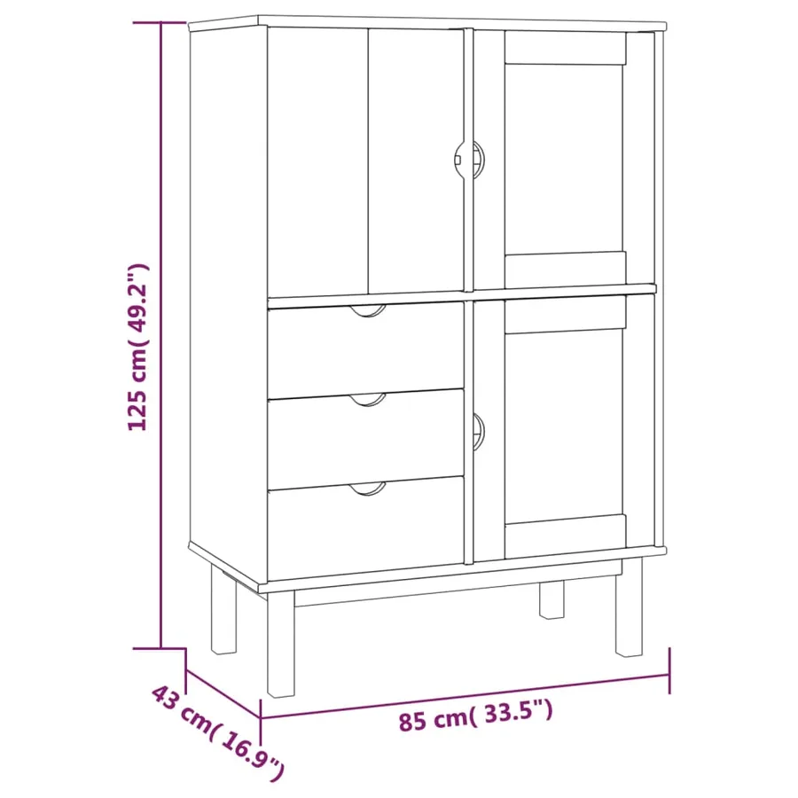Buffet haut OTTA marron et gris 85x43x125 cm bois massif de pin - 6