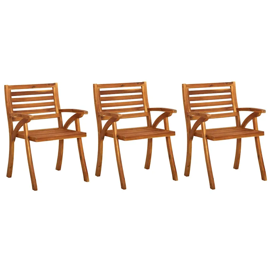 Chaises à manger de jardin avec coussins lot de 3 Acacia massif - 2
