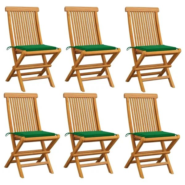 Chaises de jardin et coussins vert lot de 6 Bois de teck massif