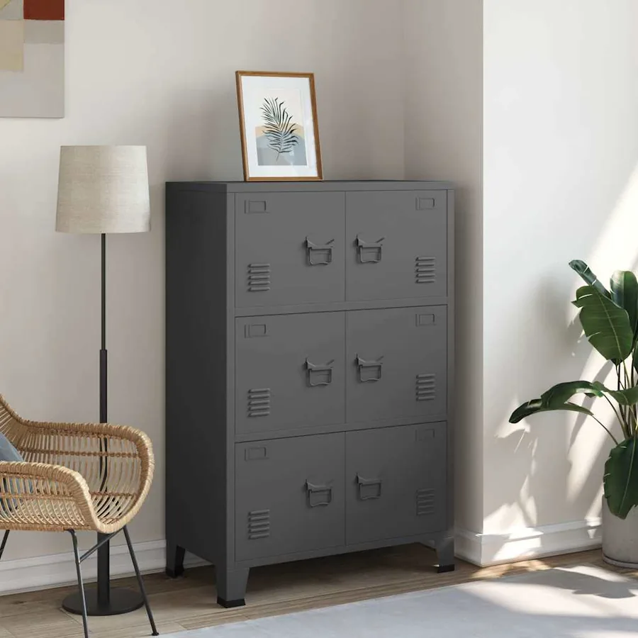 Coffre de rangement industriel Anthracite 75x40x115 cm Métal
