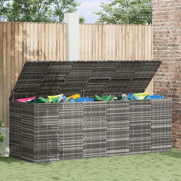 Boîte à coussins de jardin Résine tressée 291x100,5x104 cm Gris