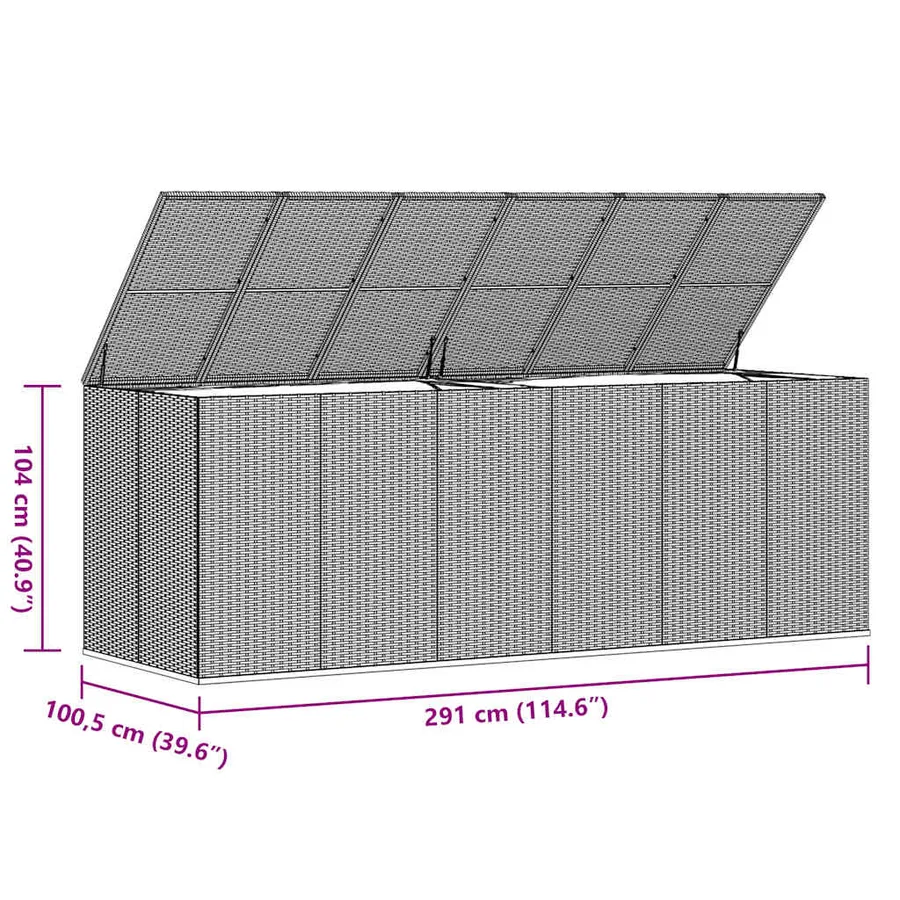 Boîte à coussins de jardin Résine tressée 291x100,5x104 cm Gris - 10