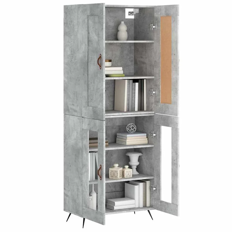 Buffet haut Gris béton 69,5x34x180 cm Bois d'ingénierie - 3