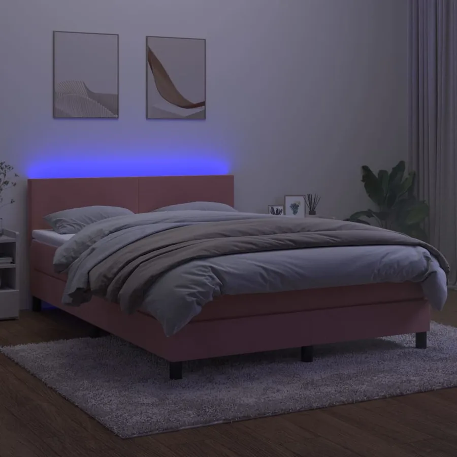 Sommier à lattes de lit avec matelas LED Rose 140x200cm Velours - 4