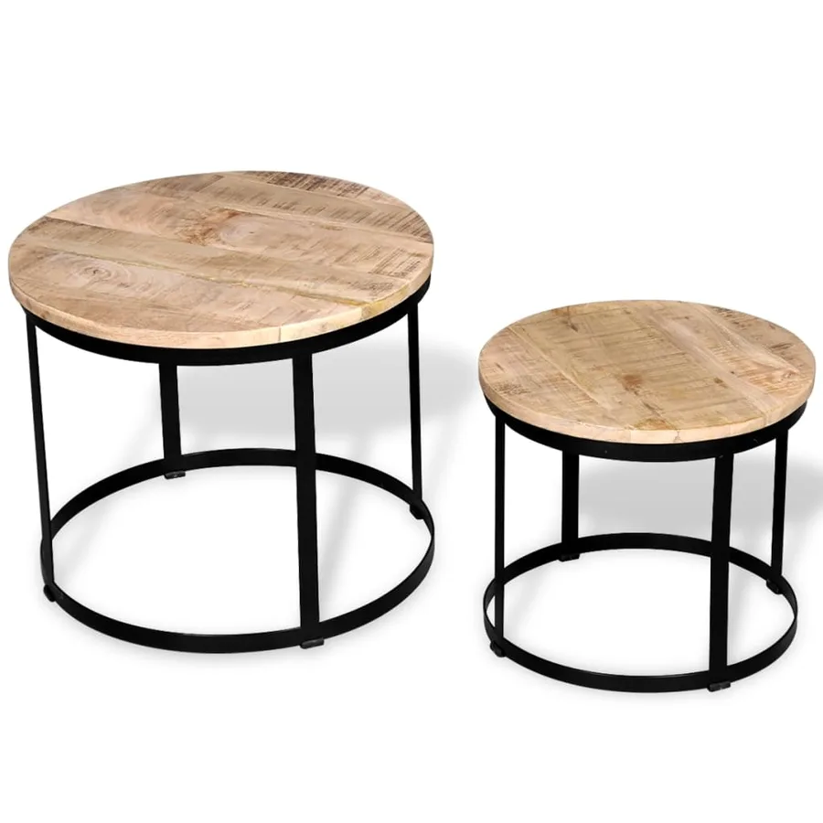Table basse 2 pcs Bois de manguier brut Rond 40/50 cm - 5
