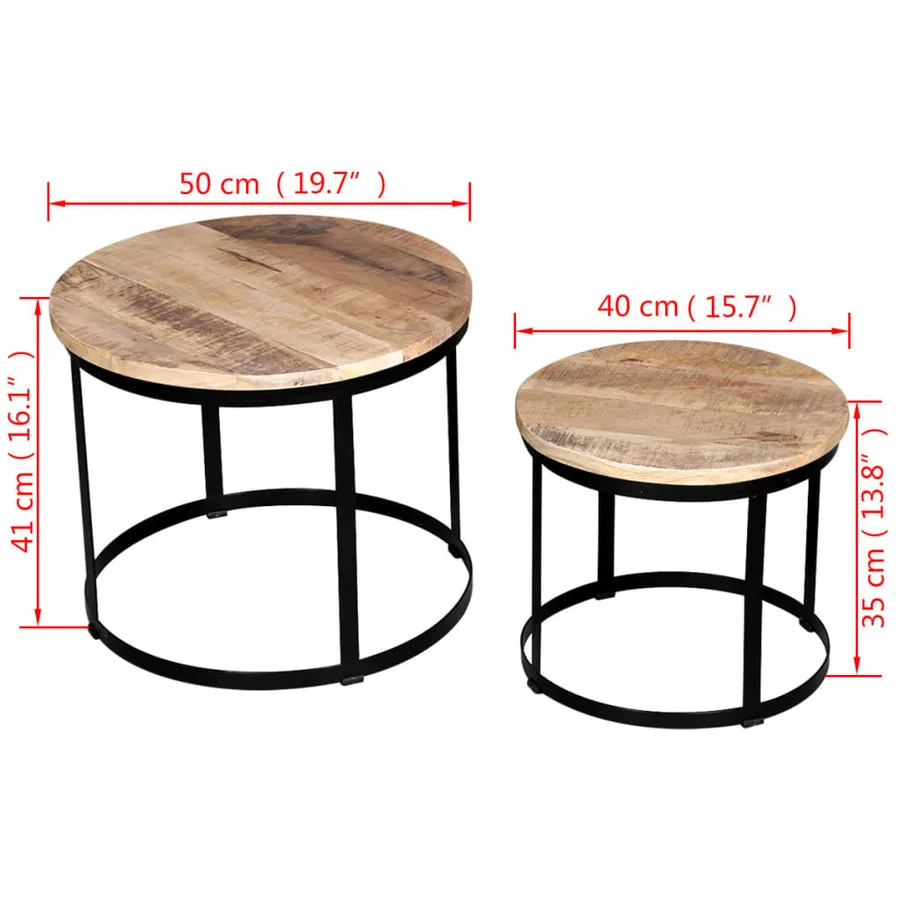 Table basse 2 pcs Bois de manguier brut Rond 40/50 cm - 7