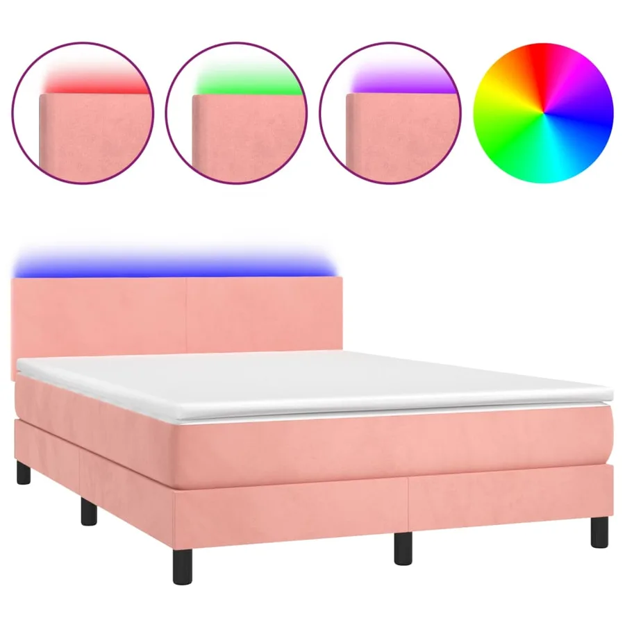 Sommier à lattes de lit avec matelas LED Rose 140x190cm Velours - 2