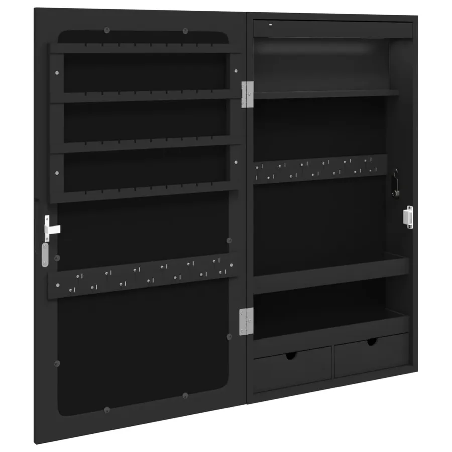 Armoire à bijoux avec miroir et éclairage LED mural noir - 8