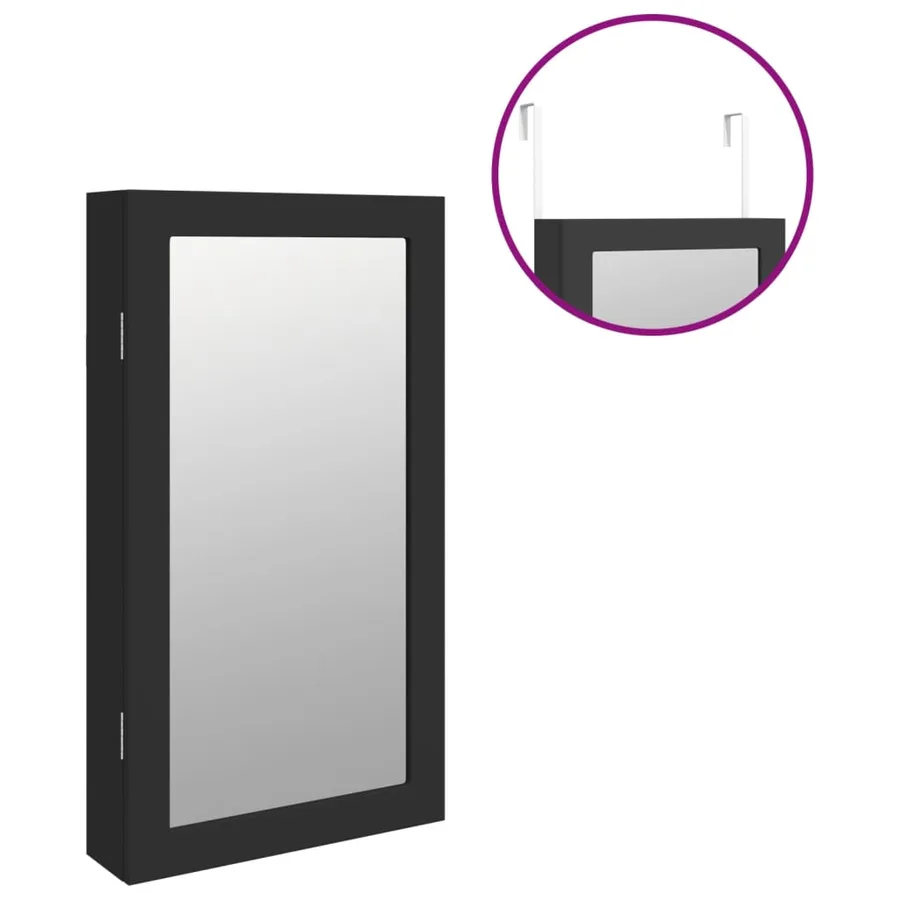 Armoire à bijoux avec miroir et éclairage LED mural noir - 9