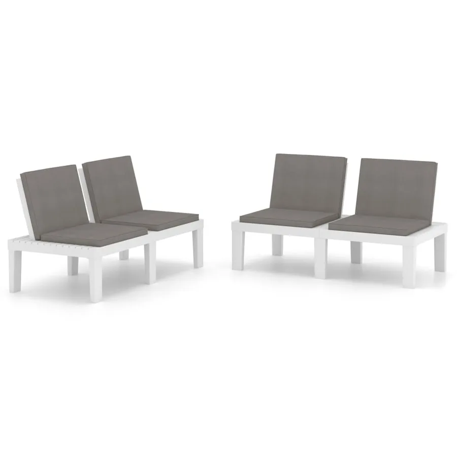 Bancs de salon de jardin avec coussins lot de 2 Plastique Blanc - 2