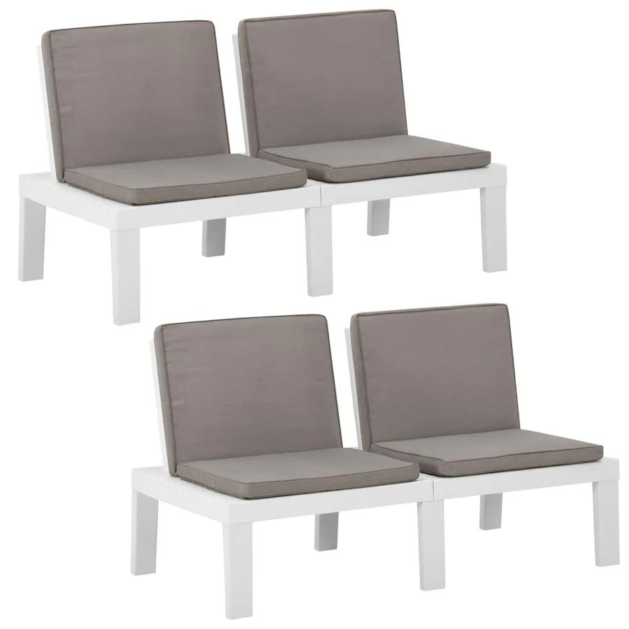 Bancs de salon de jardin avec coussins lot de 2 Plastique Blanc - 3