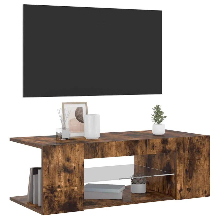 Meuble TV avec lumières LED Chêne fumé 90x39x30 cm - 3