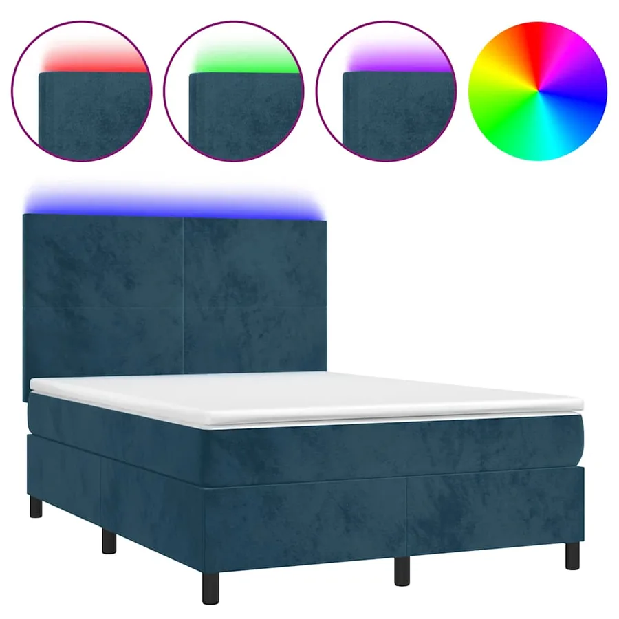 Sommier à lattes de lit avec matelas LED Bleu foncé 140x200 cm - 2